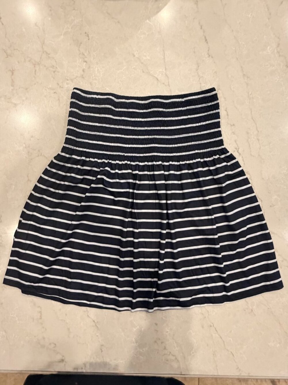 Navy Blue & White Striped Mini Skirt